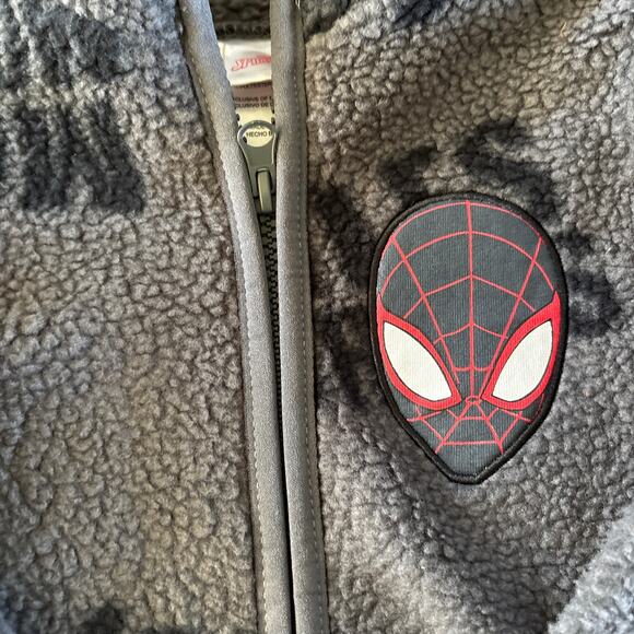Spiderman Boys 12 Month Faux Sherpa Shacket Sweatshirt Zip Up Gray - Picture 2 of 4